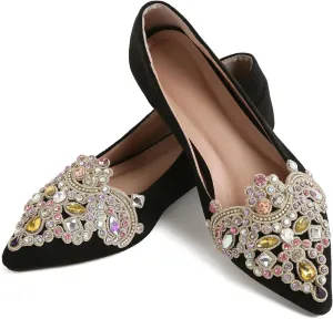 Flats for Women Bling Rhinestone Pointed Flat Shoes Comfort Slip on Low Heel Wedding Dress Shoes Ballet Flat Shoe