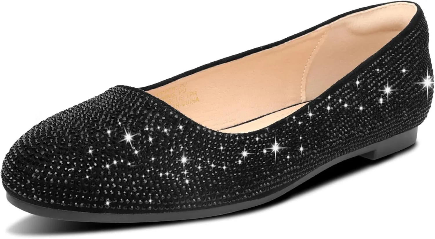 Flats for Women Dressy Ballets Flats Round Toe Slip On Comfort Soft Casual Wedding Driving Dating Black Rhinestone Flats Shoes