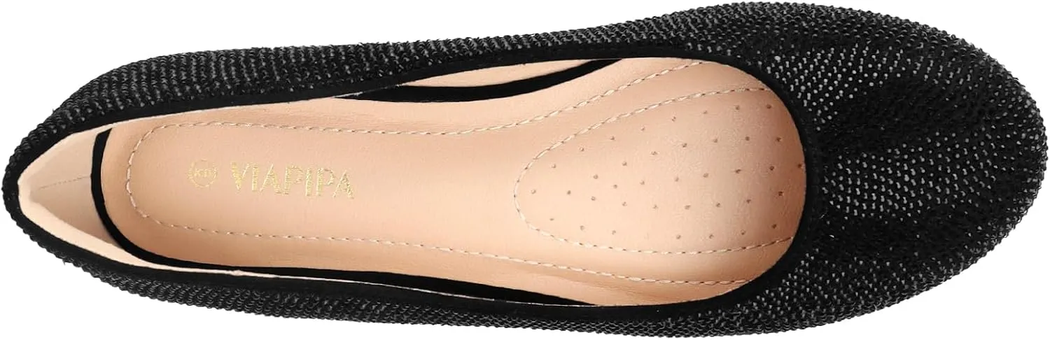 Flats for Women Dressy Ballets Flats Round Toe Slip On Comfort Soft Casual Wedding Driving Dating Black Rhinestone Flats Shoes