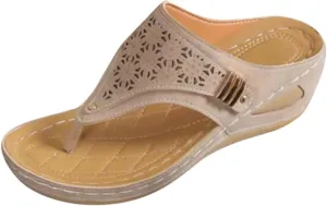 Flip Flop Women Sandals Ladies Fashion Retro Solid Leather Hollowed Out Carved Toe Clip Thick Sole Sandals