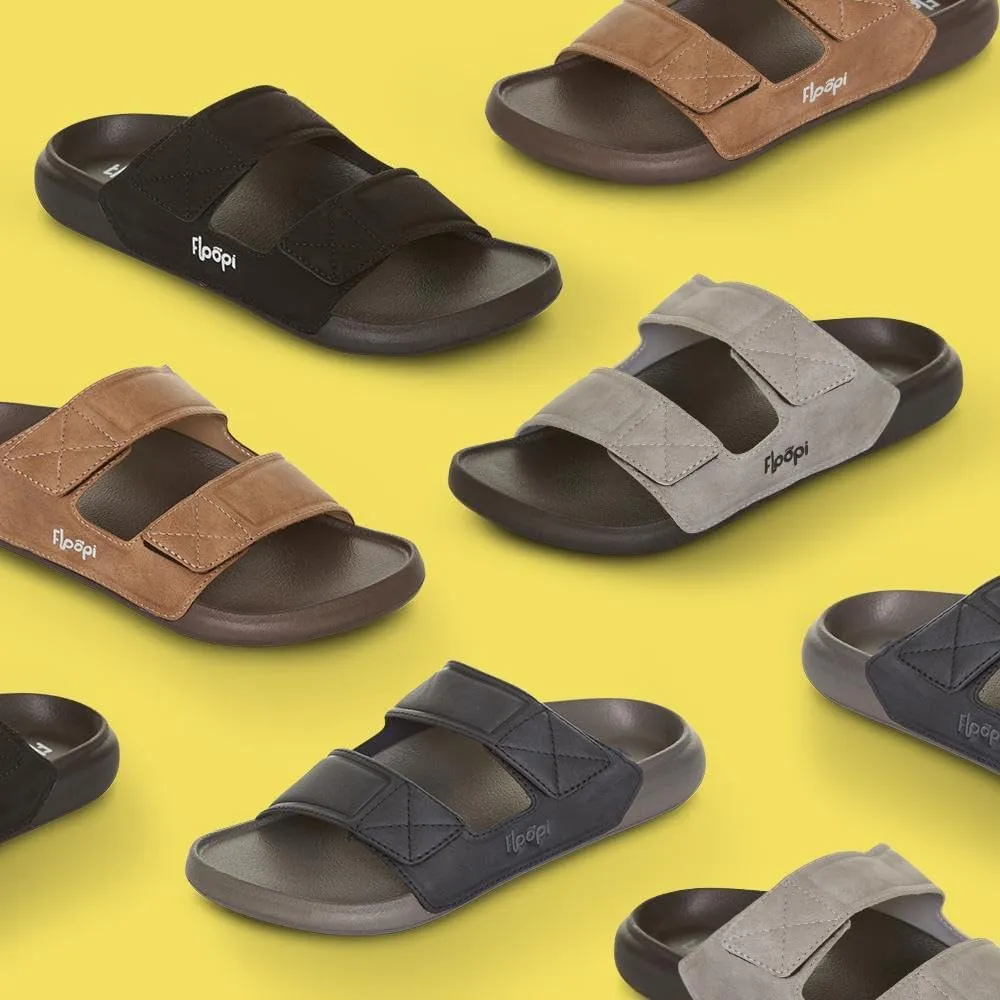 Floopi Flip Flops for Men with Double Straps Men Beach Sandals With Heal and Arch Support Comfort Fit Men Slides with Indoor & Outdoor Anti Skid Soles