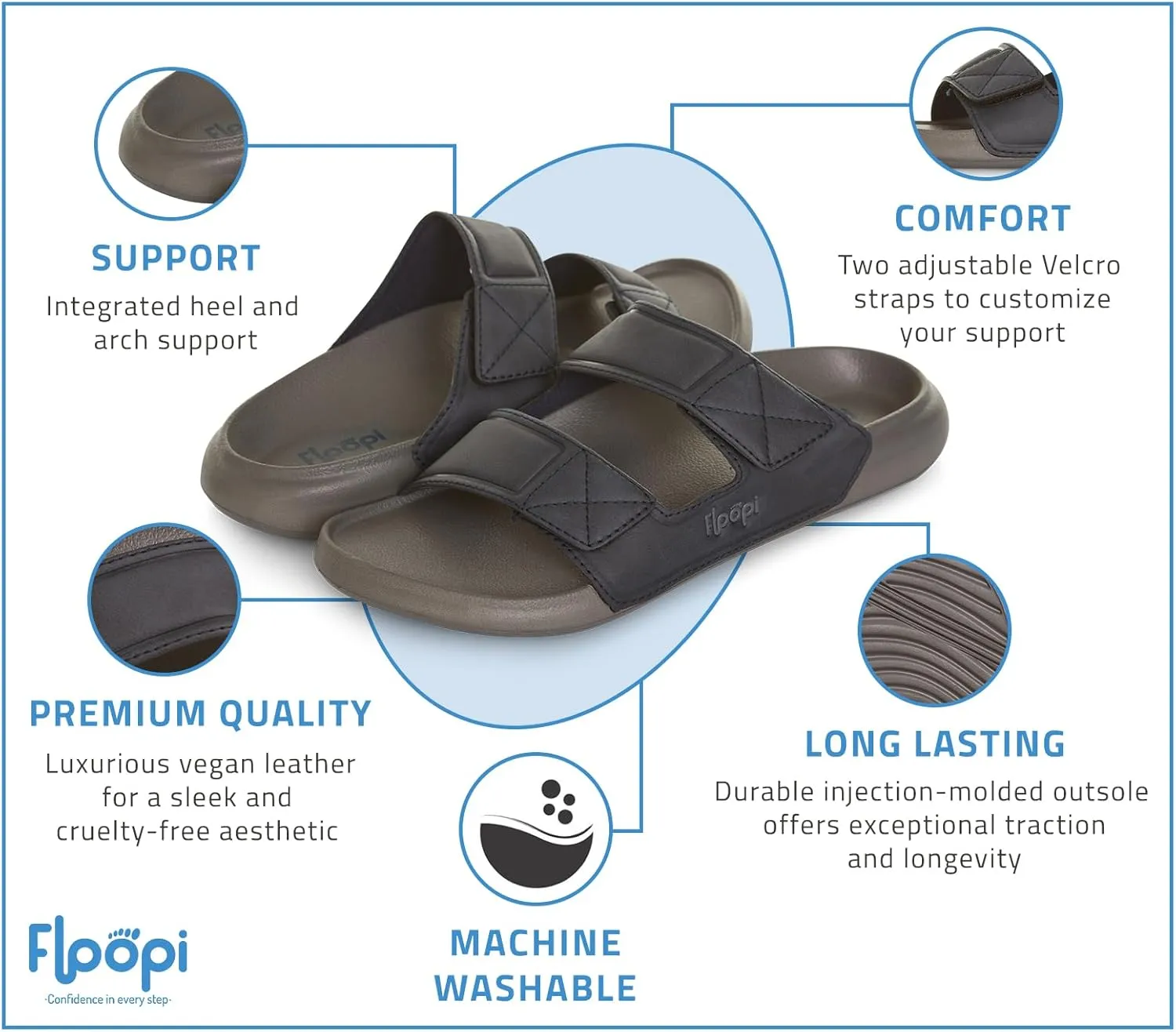 Floopi Flip Flops for Men with Double Straps Men Beach Sandals With Heal and Arch Support Comfort Fit Men Slides with Indoor & Outdoor Anti Skid Soles