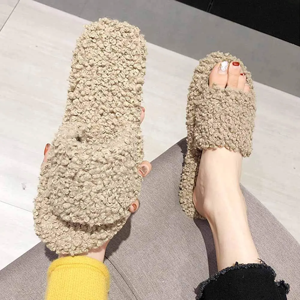 Fluffy Sliders, Slippers Women Shoes Flat Sandals Outside Ladies Cute Fluffy Flops Slides with Arch Support Women Slipper for Indoor Outdoor Fashion Sandals