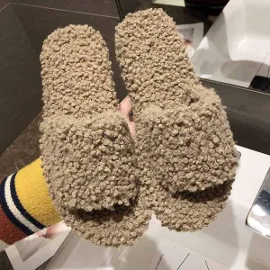 Fluffy Sliders, Slippers Women Shoes Flat Sandals Outside Ladies Cute Fluffy Flops Slides with Arch Support Women Slipper for Indoor Outdoor Fashion Sandals
