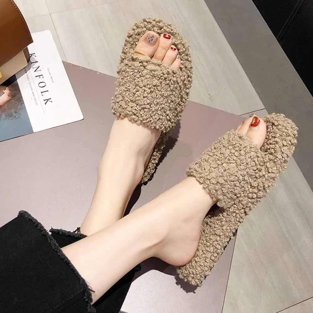 Fluffy Sliders, Slippers Women Shoes Flat Sandals Outside Ladies Cute Fluffy Flops Slides with Arch Support Women Slipper for Indoor Outdoor Fashion Sandals