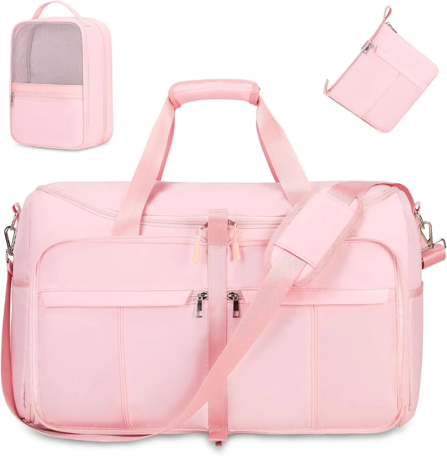 Foldable Garment Bags for Travel, 2 in 1 Convertible Carry On Travel Garment Duffel Bag for Women with Toiletry & Shoe bag, Hanging Suitcase Suit Travel Bags for Men Women Gift (Pink）