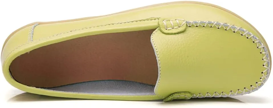 FolHaoth Womens Leather Loafers Comfortable Slip On Flats Casual Shoes Round Toe Moccasins Wild Walking Nurse Breathable Driving Fashion Soft Shoes