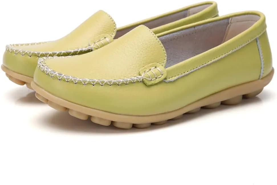 FolHaoth Womens Leather Loafers Comfortable Slip On Flats Casual Shoes Round Toe Moccasins Wild Walking Nurse Breathable Driving Fashion Soft Shoes