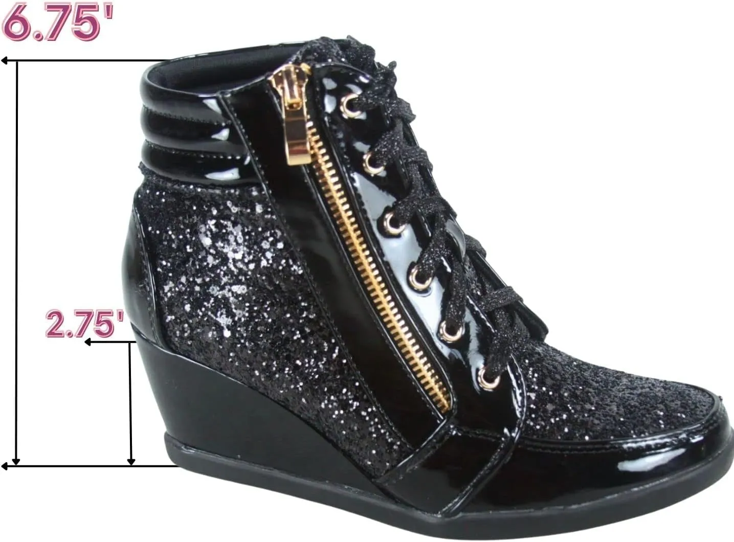 Forever Link Women's Fashion Glitter High Top Lace Up Wedge Sneaker Shoes