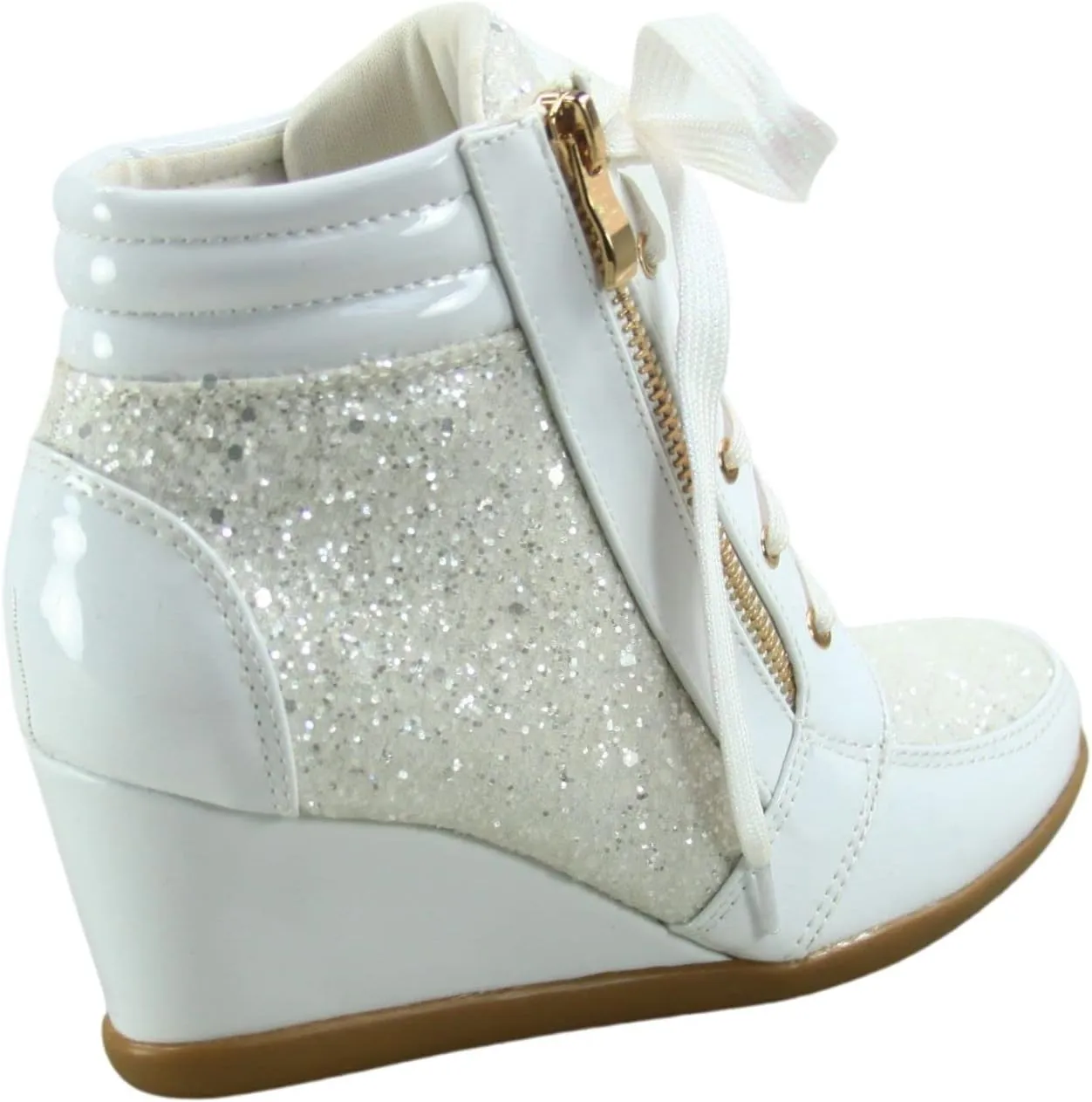Forever Link Women's Fashion Glitter High Top Lace Up Wedge Sneaker Shoes