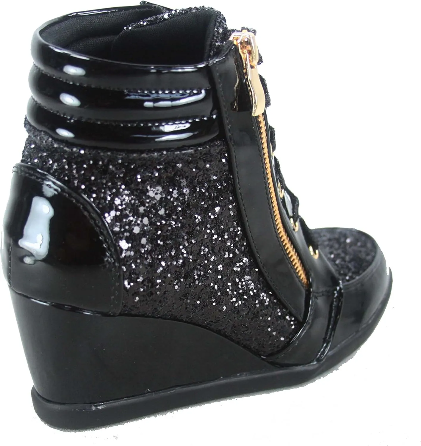 Forever Link Women's Fashion Glitter High Top Lace Up Wedge Sneaker Shoes