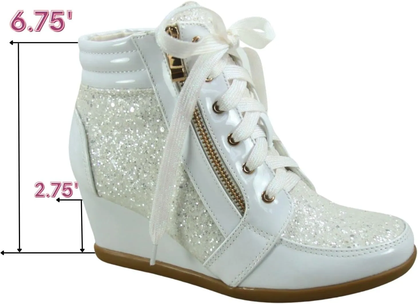Forever Link Women's Fashion Glitter High Top Lace Up Wedge Sneaker Shoes