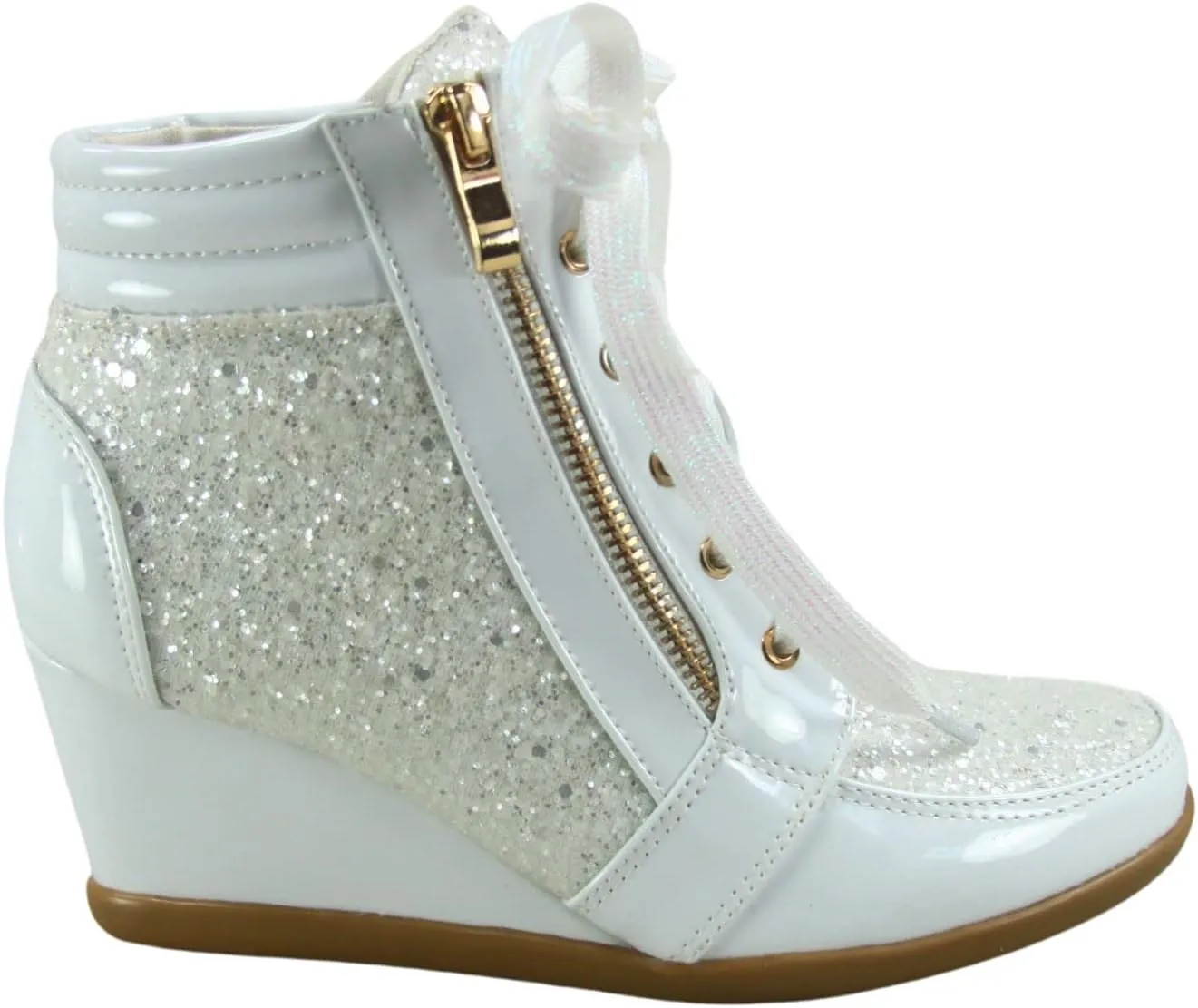 Forever Link Women's Fashion Glitter High Top Lace Up Wedge Sneaker Shoes