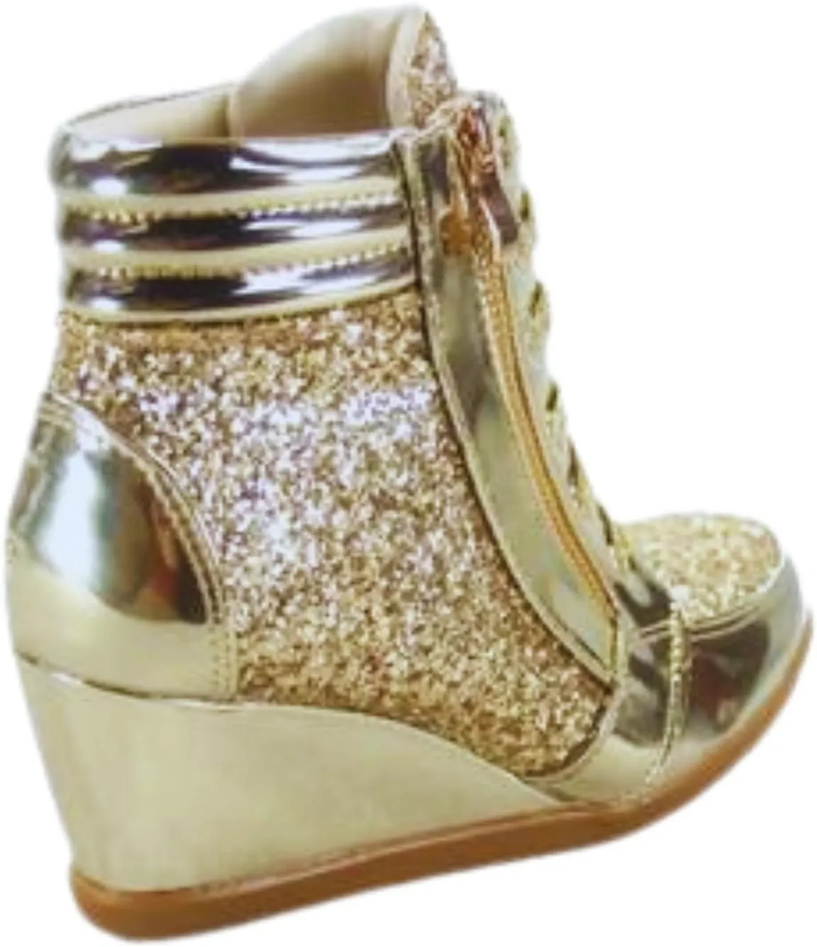 Forever Link Women's Fashion Glitter High Top Lace Up Wedge Sneaker Shoes