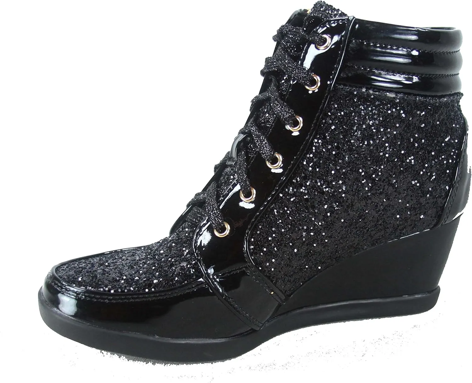 Forever Link Women's Fashion Glitter High Top Lace Up Wedge Sneaker Shoes