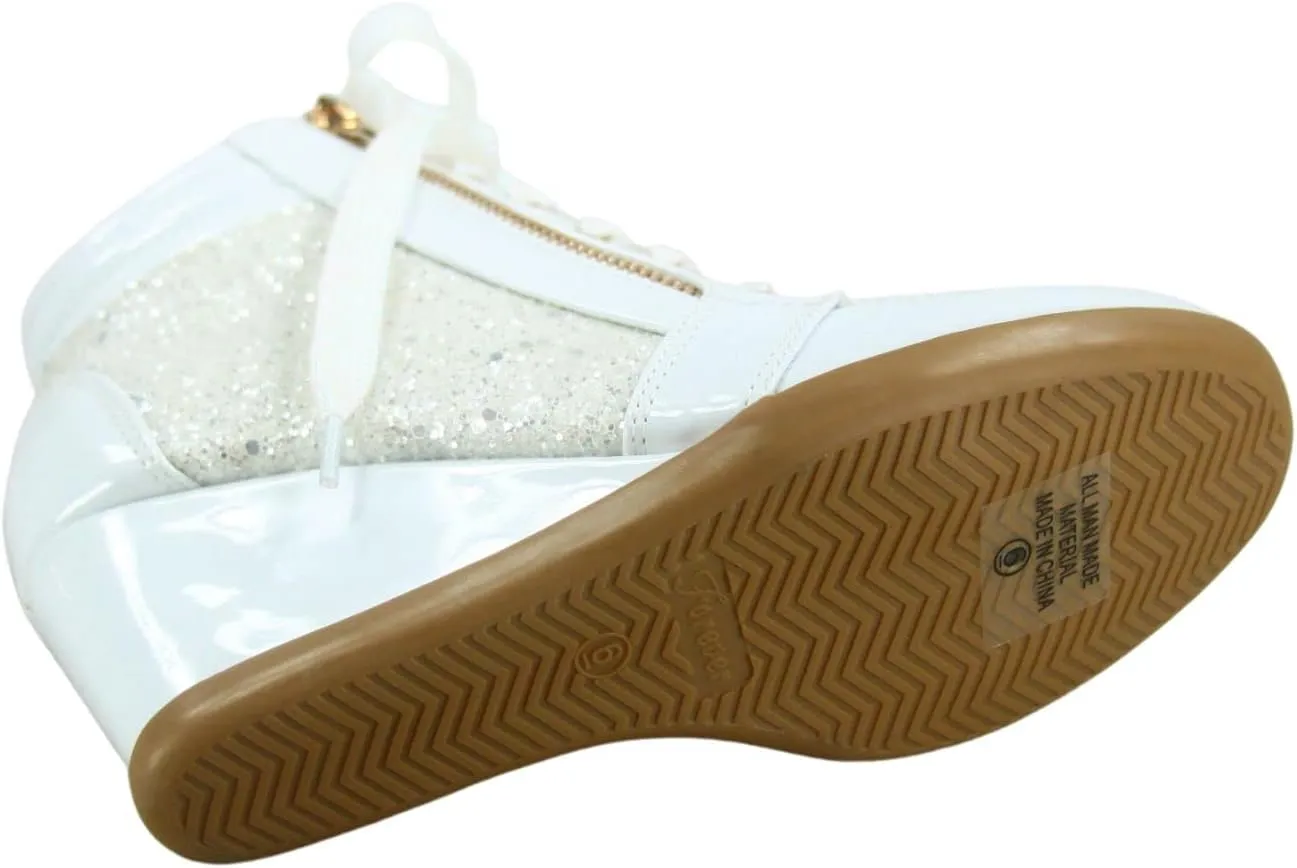 Forever Link Women's Fashion Glitter High Top Lace Up Wedge Sneaker Shoes