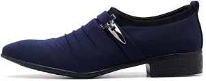 Formal Shoes for Men Slip On Pointed Cap Toe Pleated Canvas Block Heel Anti-Slip Rubber Sole Working (Color : Black, Size : 10)