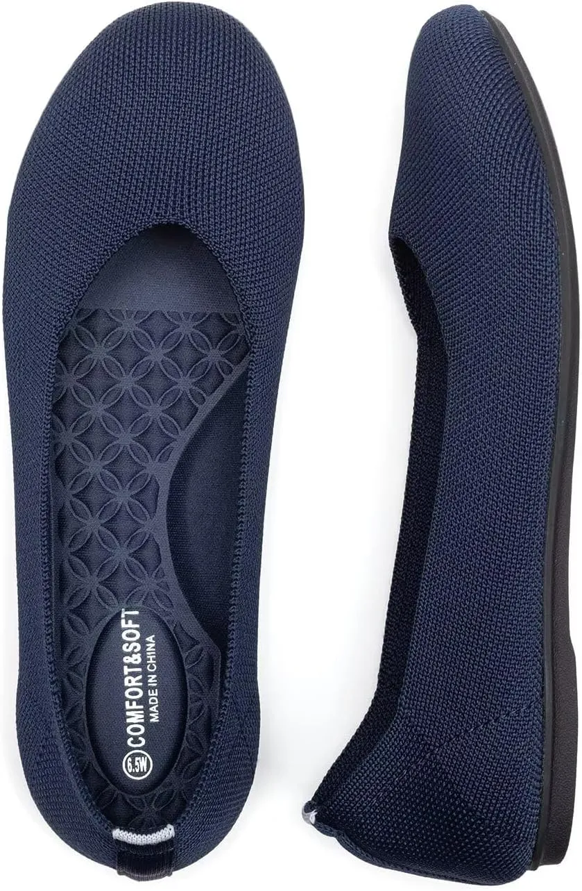 Frank Mully Women's Wide Width Flats Ballet Flats Round Toe Knit Flat Shoes with Arch Support Wide Toe Box
