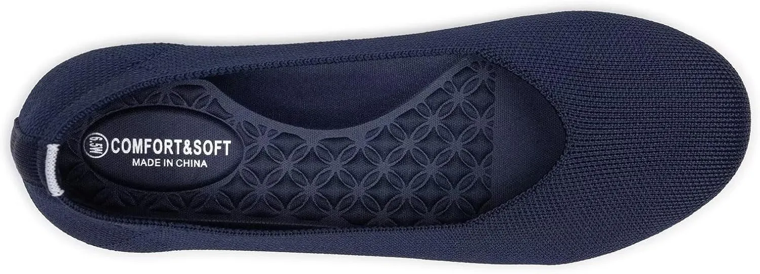 Frank Mully Women's Wide Width Flats Ballet Flats Round Toe Knit Flat Shoes with Arch Support Wide Toe Box