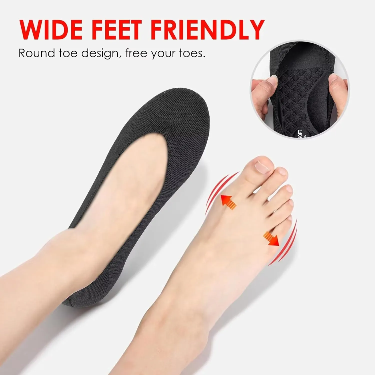 Frank Mully Women's Wide Width Flats Ballet Flats Round Toe Knit Flat Shoes with Arch Support Wide Toe Box