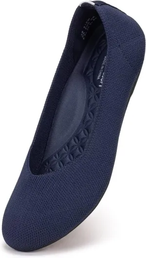 Frank Mully Women's Wide Width Flats Ballet Flats Round Toe Knit Flat Shoes with Arch Support Wide Toe Box
