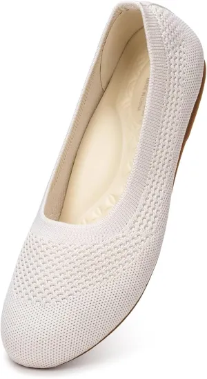 Frank Mully Women's Wide Width Flats Ballet Flats Round Toe Knit Flat Shoes with Arch Support Wide Toe Box