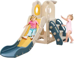 Freestanding Toddler Slide, 5 in 1 Kids Indoor Playset for Toddlers 1-3，L Shaped Slide with Basketball Hoop，Baby Climber for Indoor Outdoor for Boys and Girls Birthday, Sturdy Playground Toy