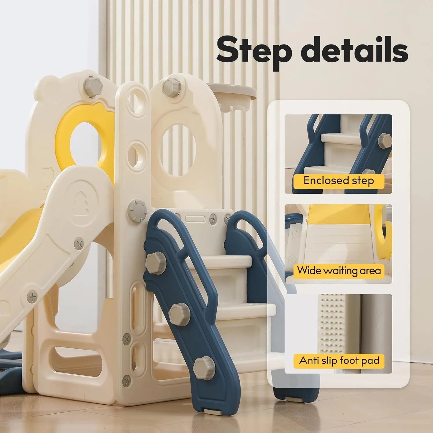 Freestanding Toddler Slide, 5 in 1 Kids Indoor Playset for Toddlers 1-3，L Shaped Slide with Basketball Hoop，Baby Climber for Indoor Outdoor for Boys and Girls Birthday, Sturdy Playground Toy