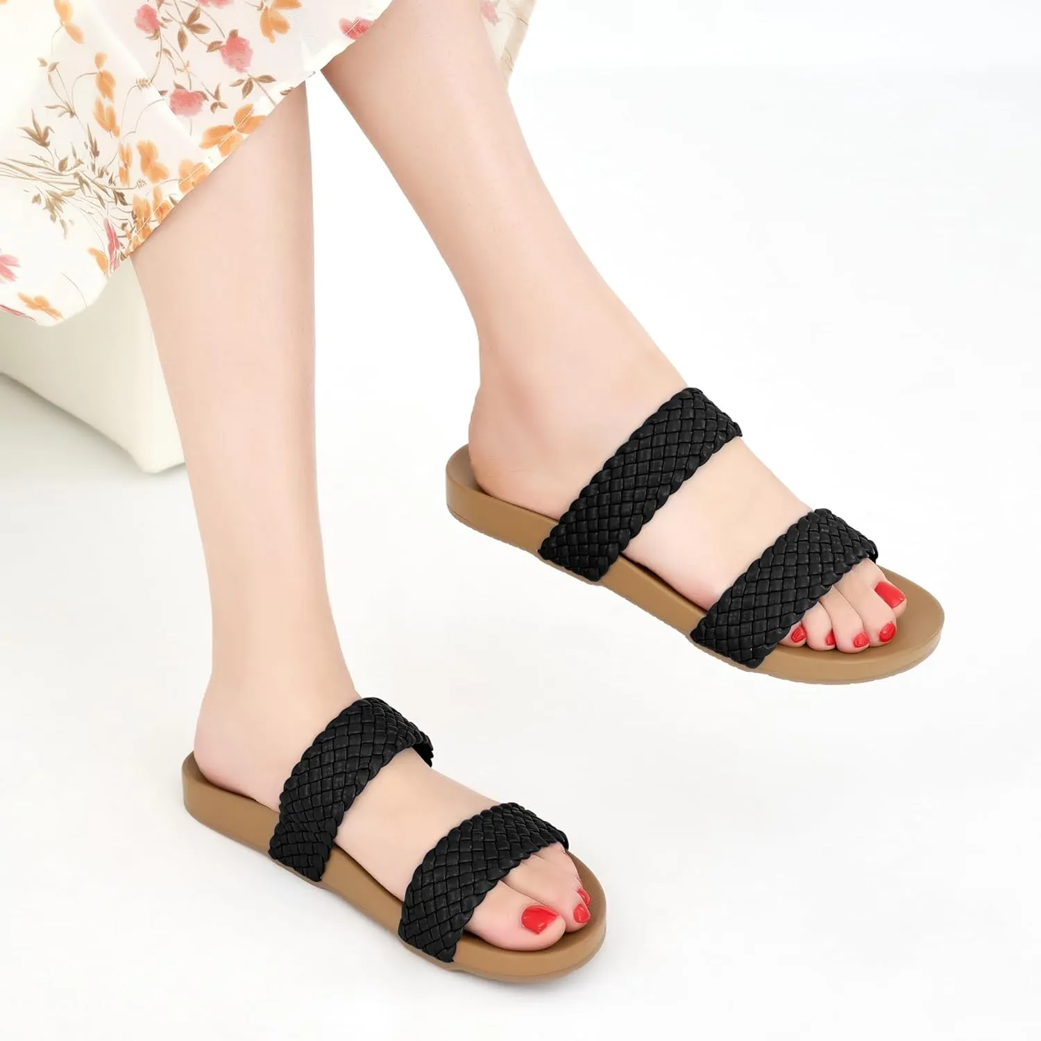 FUDYNMALC Slides Sandals for Women Orthopedic: Dressy Summer Beach Flat Shoes Comfortable Walking Footwear with Arch Support