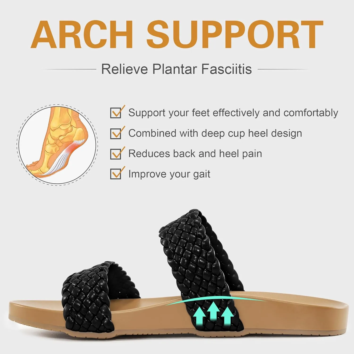 FUDYNMALC Slides Sandals for Women Orthopedic: Dressy Summer Beach Flat Shoes Comfortable Walking Footwear with Arch Support