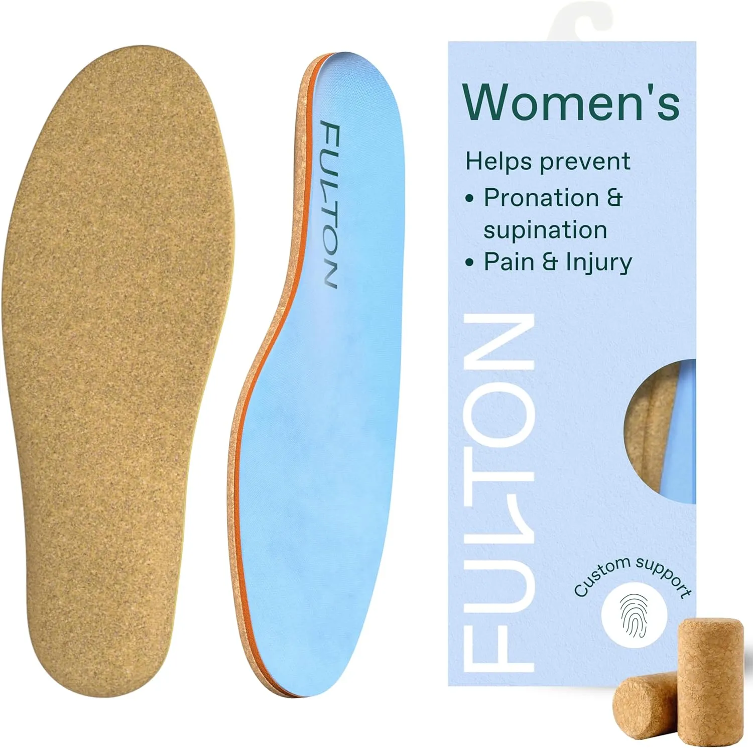Fulton Athletic Running Insoles for Women - Shock Absorbing Insoles with High Impact Arch Support - Custom Molding Cork Inserts Alleviate Plantar Fasciitis & Foot Fatigue (Women's Wide 9.5-10)
