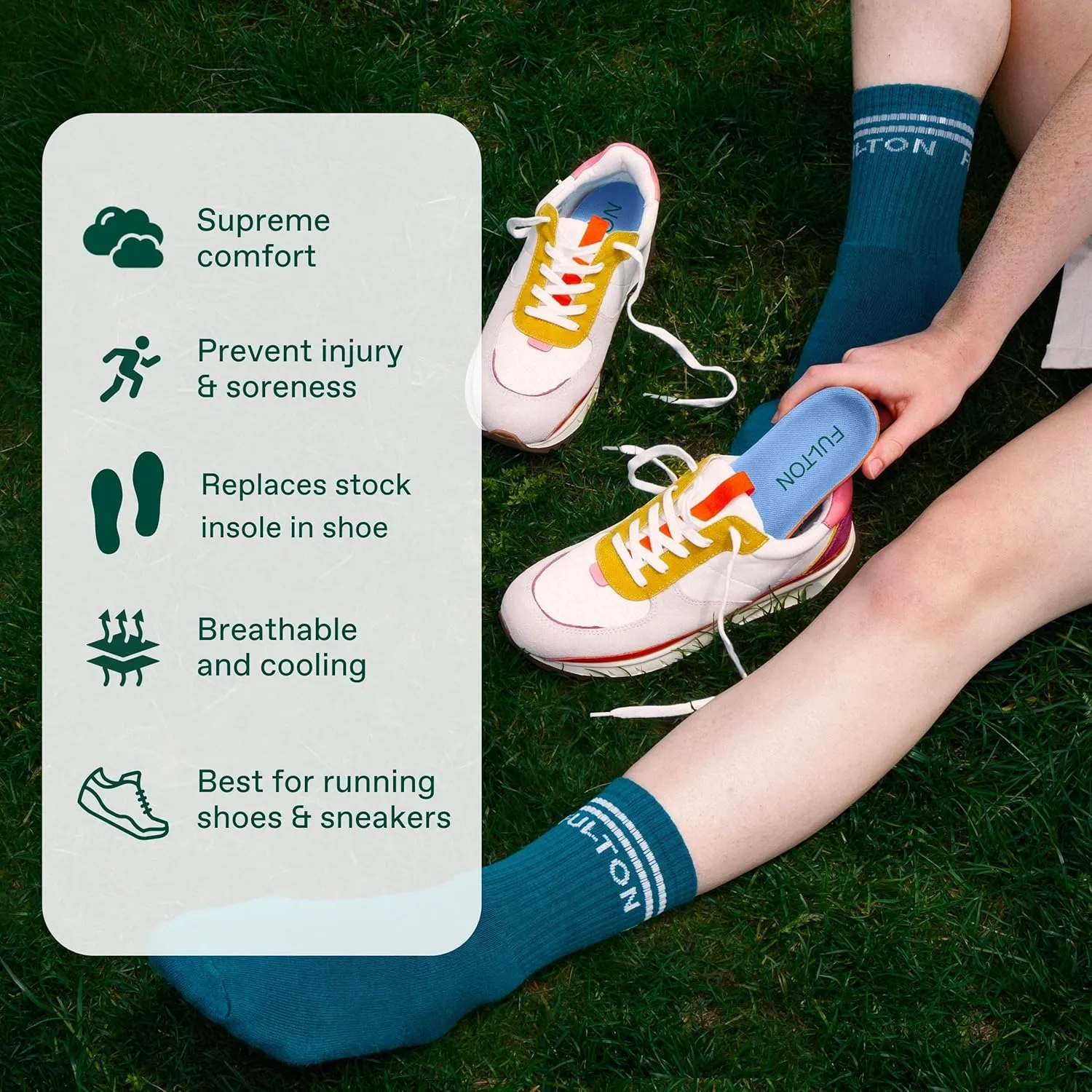 Fulton Athletic Running Insoles for Women - Shock Absorbing Insoles with High Impact Arch Support - Custom Molding Cork Inserts Alleviate Plantar Fasciitis & Foot Fatigue (Women's Wide 9.5-10)