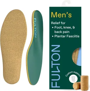 Fulton Custom Molding Cork Shoe Inserts for Men - Pain Relief Orthotic Insoles for All Day Comfort with Plantar Fasciitis Arch Support - Arch Support Inserts Flat Feet to High Arch