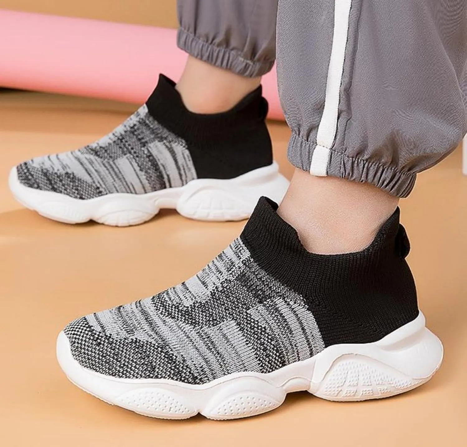FUNCOS Toddler Shoes Boys Girls Slip-On Sneakers with Arch Support – Breathable Knit Athletic Shoes, Lightweight Flexible Sole for Kids
