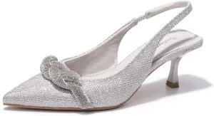 FUNKYMONKEY Women's Slingback Pumps Shoes, Elastic Strap Pointed Toe Kitten Heel Dress Wedding Party Shoes