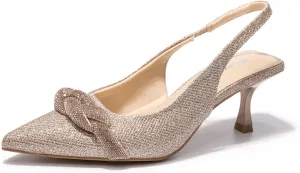 FUNKYMONKEY Women's Slingback Pumps Shoes, Elastic Strap Pointed Toe Kitten Heel Dress Wedding Party Shoes