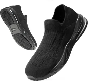 Furuian Slip Resistant Work Shoes for Men Food Service Comfortable Slip On Chef Kitchen Restaurant Shoes Black