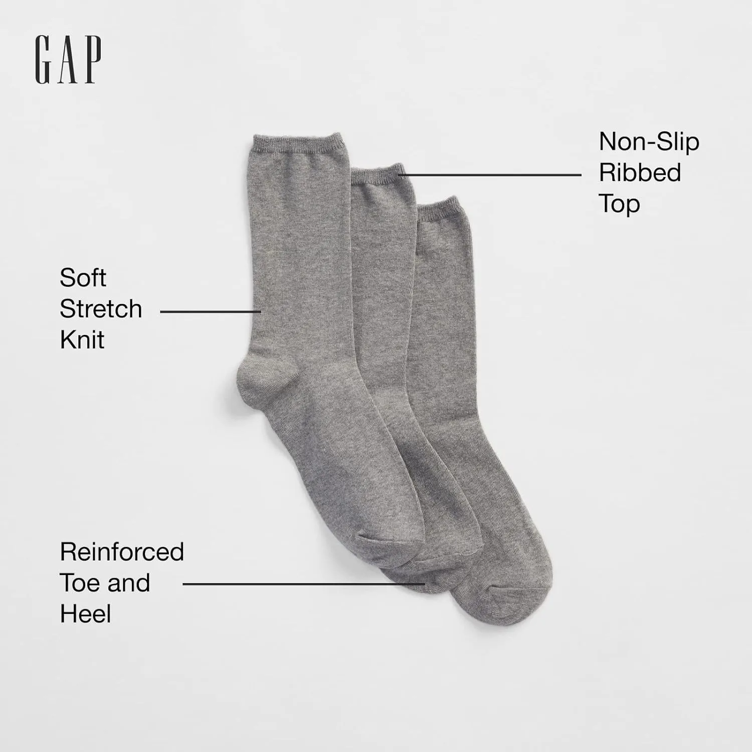 GAP Women's Original Solid Core Crew, 6-Pack Adult Socks, Soft & Stretchy, Comfortable
