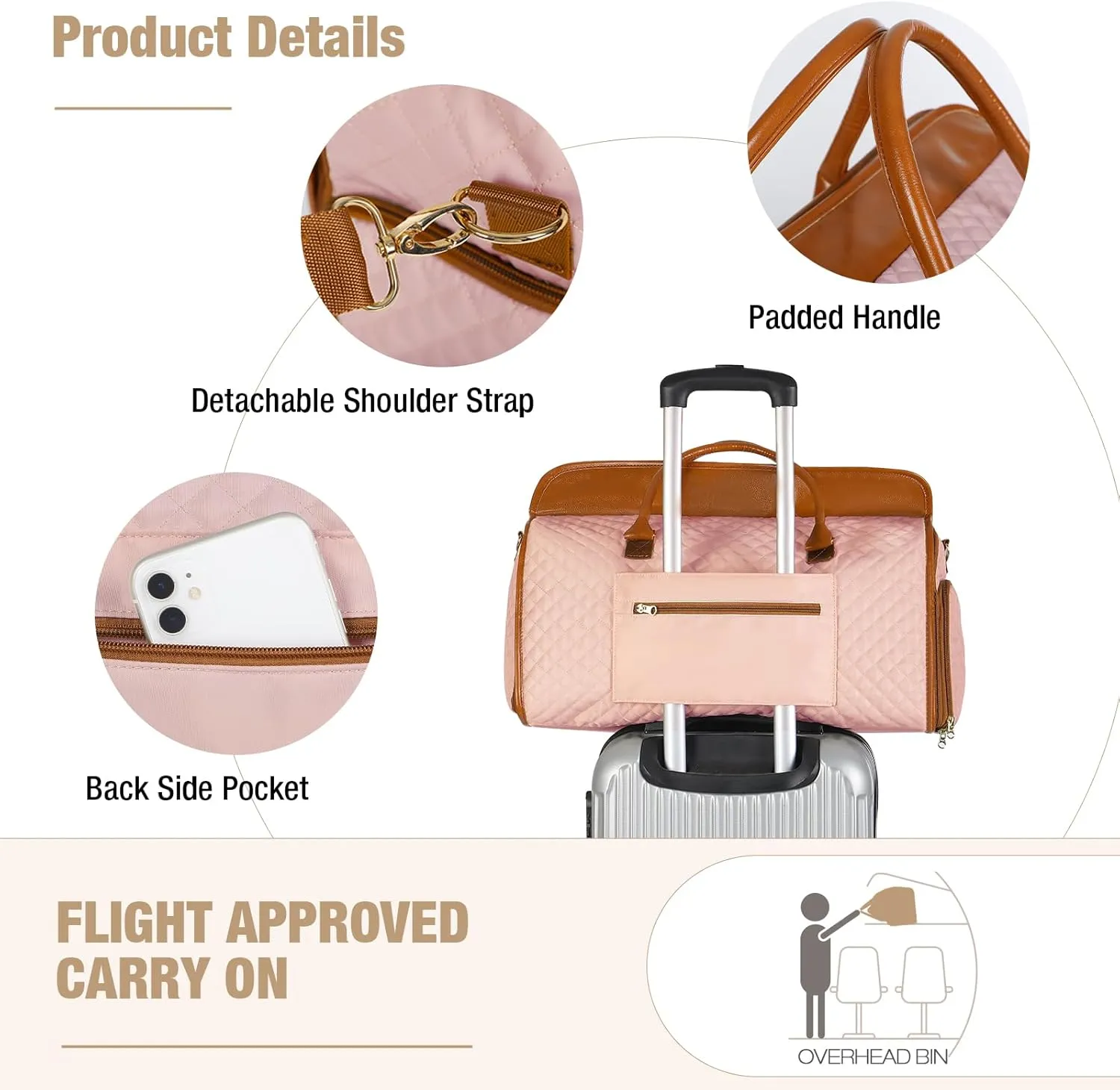 Garment Bag for Travel, 3 in 1 Convertible Jenni Bag Roomy Design Duffle Suit Bags with Water-Resistant Shoe Pouch, Overnight Halfday Weekender Bags for Women Hanging Clothes