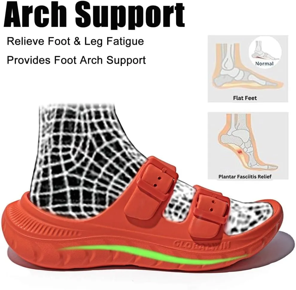 GLOBALWIN Recovery Slides For Women Mia Comfortable Sandals With Arch Support Indoor Outdoor Cloud Slippers Reduce Stress on Feet Lightweight