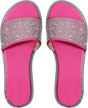 GORGLITTER Rhinestone Sparkly Sandals Dressy Slip on Summer Casual Fancy Flat Sandals Glitter Open Toe Slides