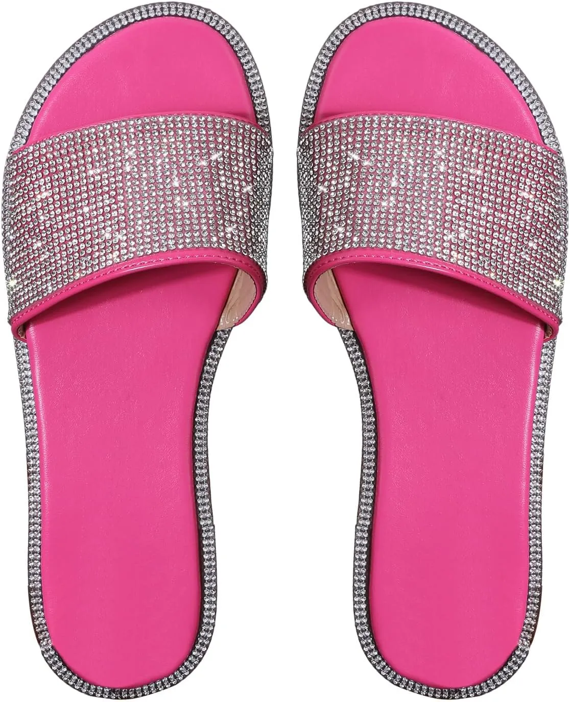 GORGLITTER Rhinestone Sparkly Sandals Dressy Slip on Summer Casual Fancy Flat Sandals Glitter Open Toe Slides