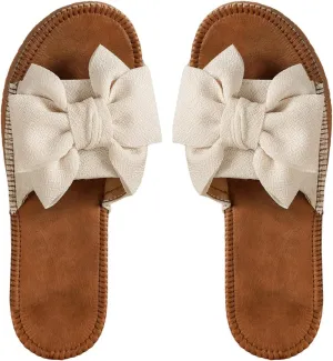GORGLITTER Women's Bow Flat Sandals Wide Width Single Band Open Toe Slip on Summer Dressy Slides Sandals