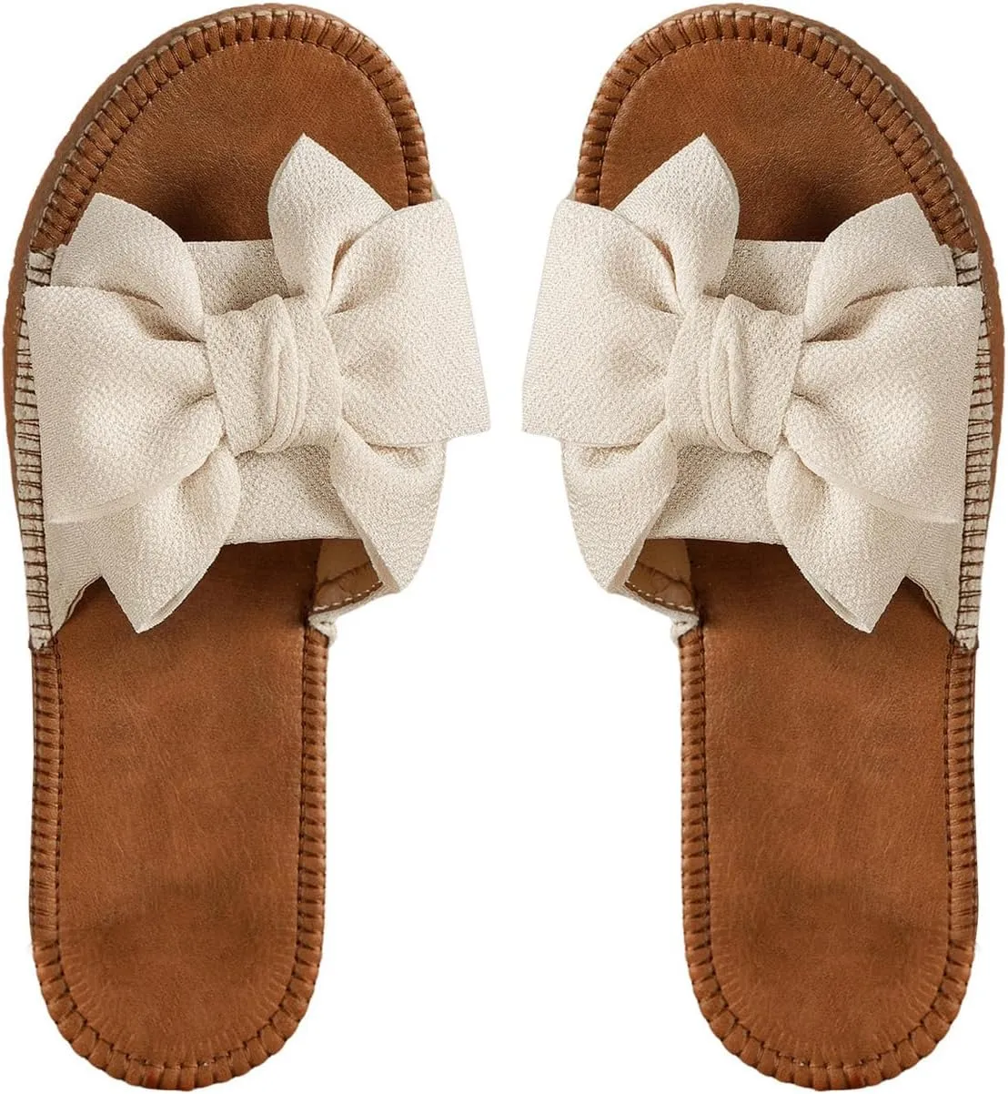 GORGLITTER Women's Bow Flat Sandals Wide Width Single Band Open Toe Slip on Summer Dressy Slides Sandals