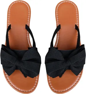 GORGLITTER Women's Leopard Print Bow Flat Sandals Slip On Open Toe Flip Flops Slide Sandal