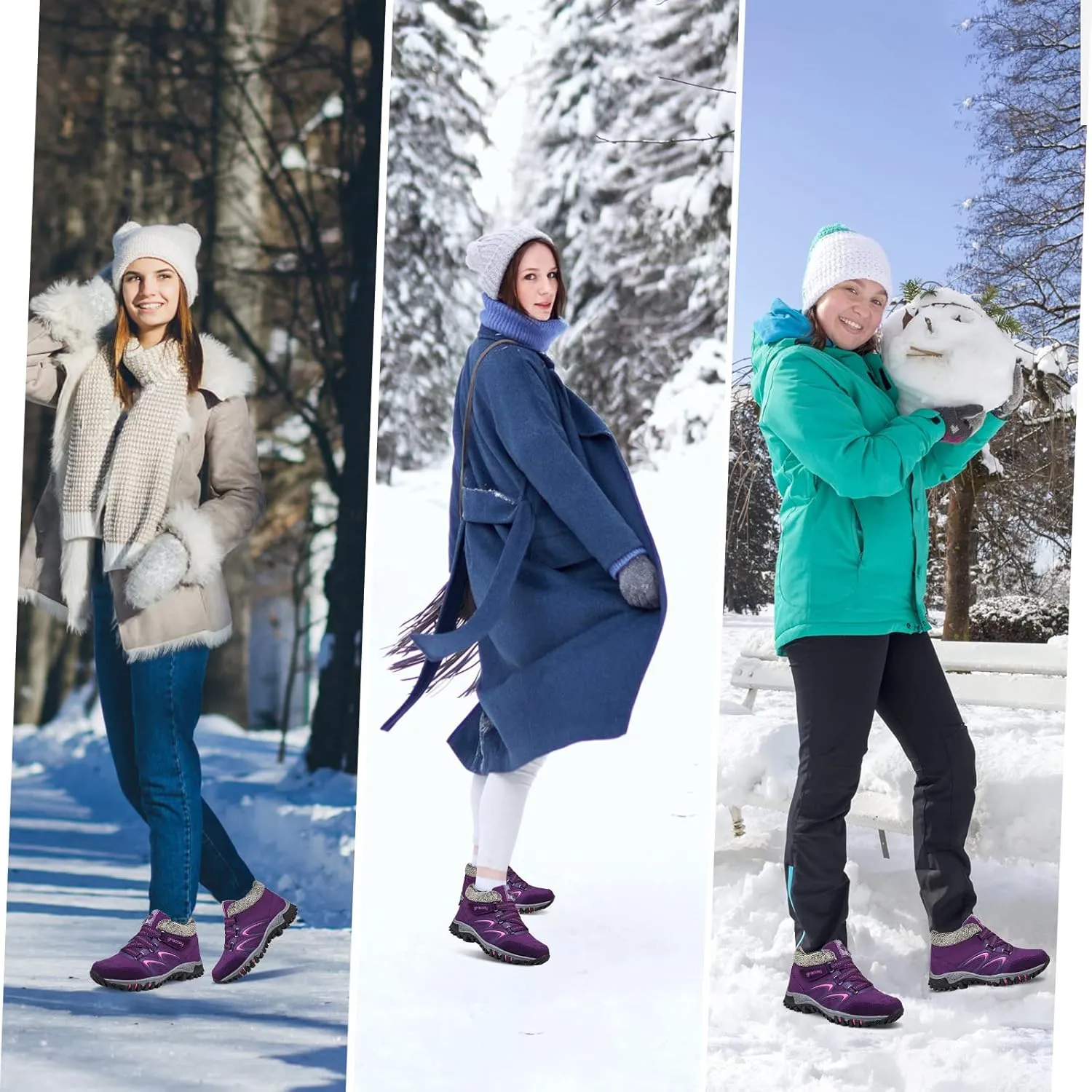 gracosy Women's Hiking Shoes, High Top Sneaker Winter Warm Hook Loop Snow Shoes Fur Lining Suede Ankle Bootie