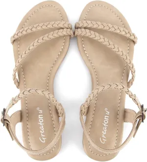 Greatonu Women’s Flat Sandals Slip On Summer Gladiator Open Toe Braided Slingback Shoes
