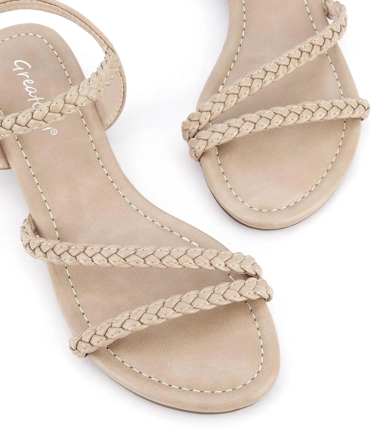 Greatonu Women’s Flat Sandals Slip On Summer Gladiator Open Toe Braided Slingback Shoes