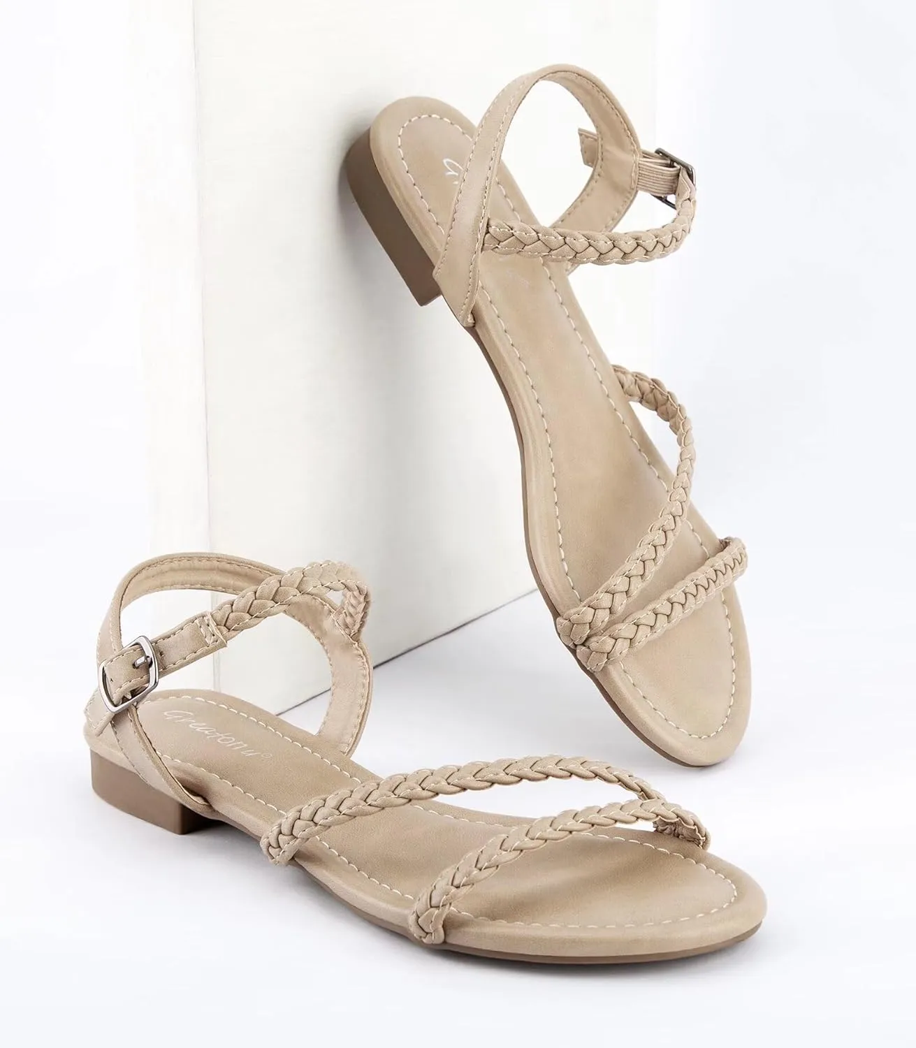 Greatonu Women’s Flat Sandals Slip On Summer Gladiator Open Toe Braided Slingback Shoes