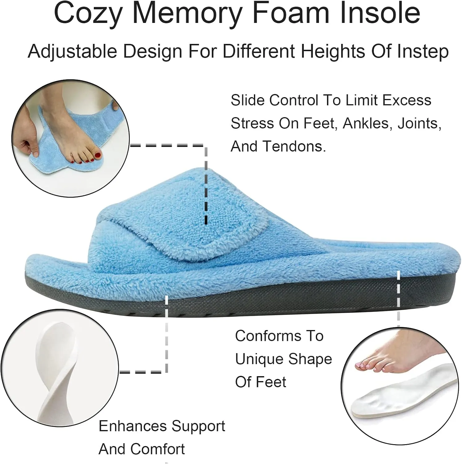 GRITHEIM Women's Orthotic Arch Support Slippers Fuzzy Adjustable Orthopedic Slippers for Plantar Fasciitis Furry Slide for Ladies